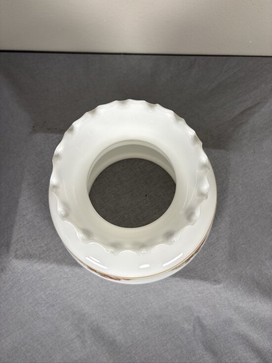 Milk Glass Hurricane Lamp Shade Gold Trim Floral Ruffled Rim Globe main image 5